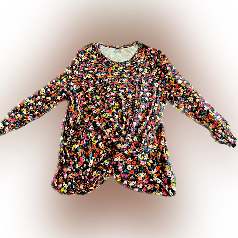 Lane Bryant 22 24 Floral Tunic Stretch Jersey Knit Stretch Fall 3/4 Sleeve Knot